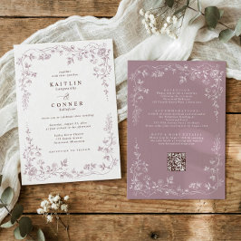 Convite Vintage Dusty Rose Pink French Floral Wedding