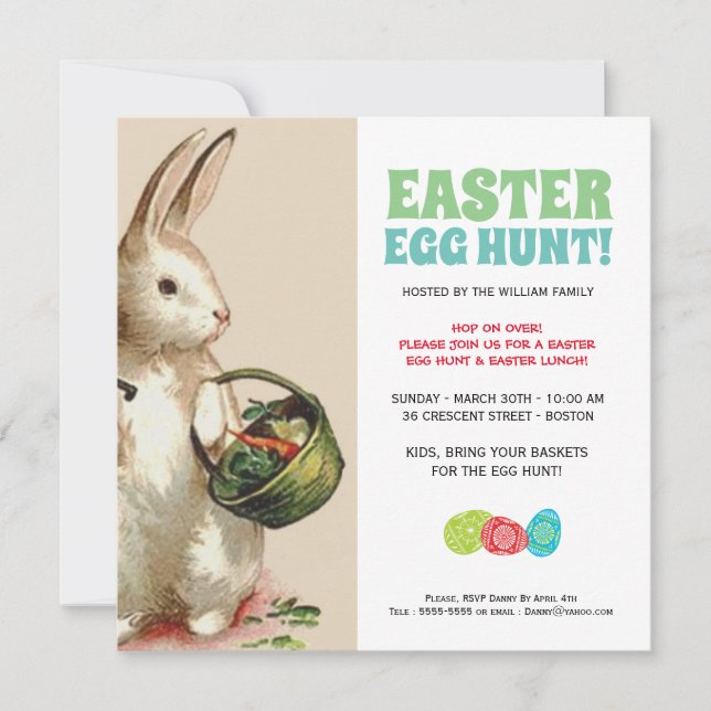Convite Vintage Easter Bunny Egg Hunt & Brunch (Frente)