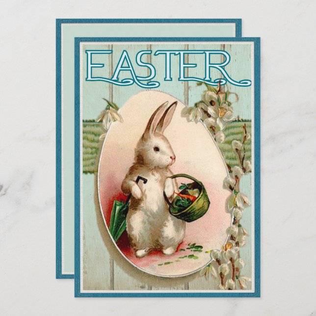 Convite Vintage Easter Bunny Illustration (Frente/Verso)