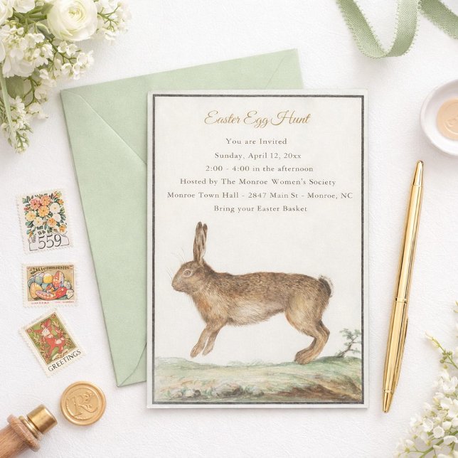 Convite Vintage Easter Bunny Invitation - Easter Egg Hunt (Criador carregado)