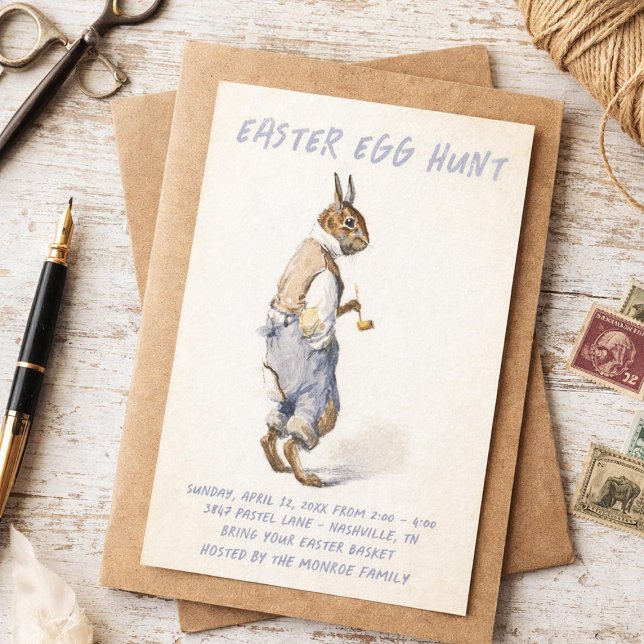 Convite Vintage Easter Bunny Invitation - Easter Egg Hunt (Criador carregado)