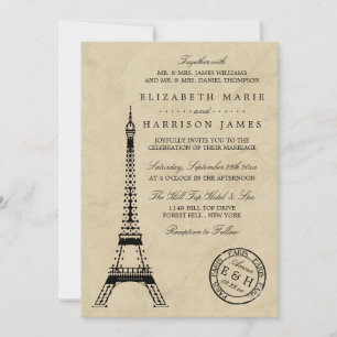 Convite Vintage Eiffel Tower Paris Postmark Wedding