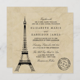 Convite Vintage Eiffel Tower Paris Postmark Wedding