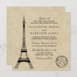 Convite Vintage Eiffel Tower Paris Postmark Wedding