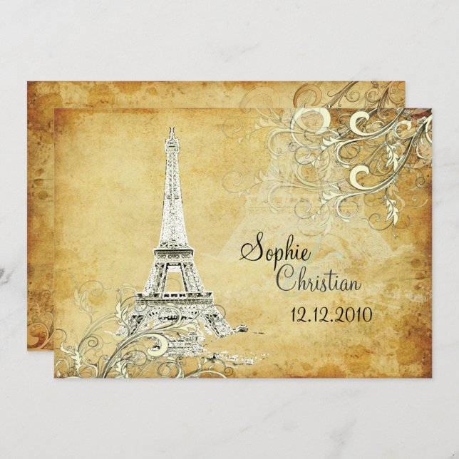 CONVITE VINTAGE EIFFEL TOWER/VANILLA SWIRLS (Frente/Verso)