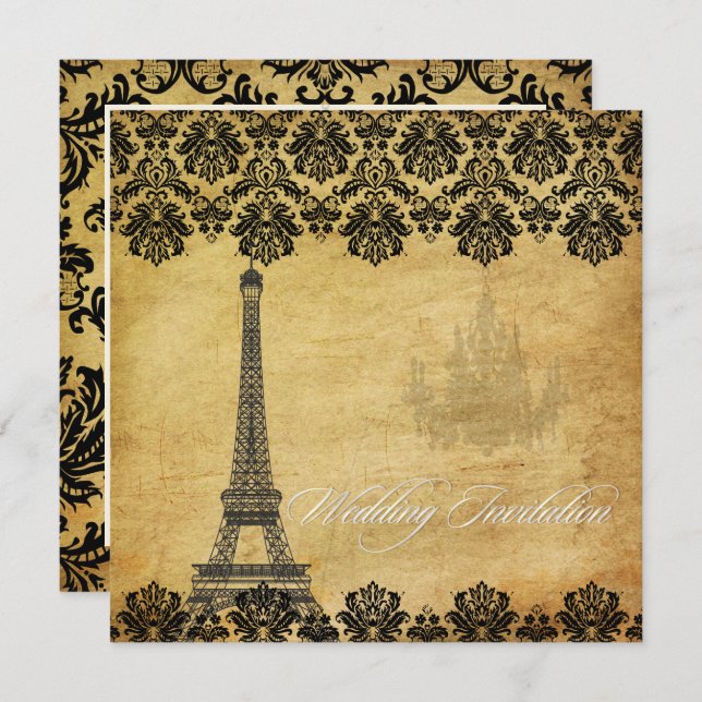 CONVITE VINTAGE EIFFEL TOWER/VANILLA SWIRLS (Frente/Verso)