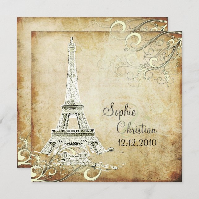 CONVITE VINTAGE EIFFEL TOWER/VANILLA SWIRLS (Frente/Verso)