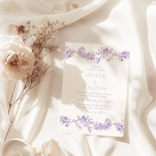 Convite Vintage Elegance: Casamento Floral de Lavanda Roxa
