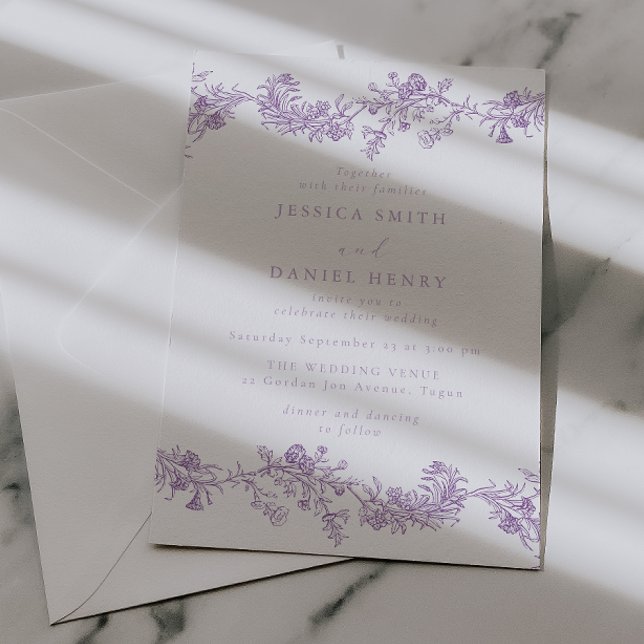 Convite Vintage Elegance: Lavender Floral Wedding (Criador carregado)