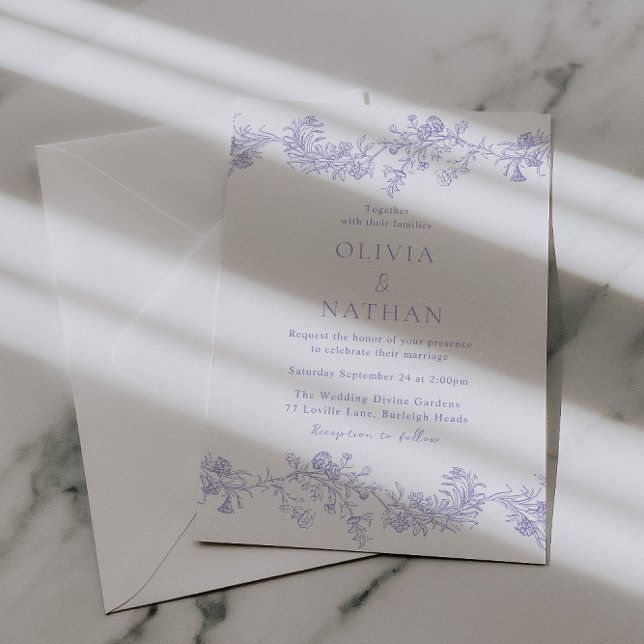 Convite Vintage Elegance: Lilac Floral Wedding (Criador carregado)