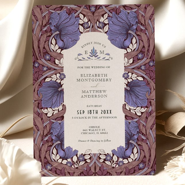 Convite Vintage Elegance Lilac Pimpernel Wedding (Criador carregado)