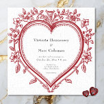 Convite Vintage Elegant Chinoiserie Floral Heart Wedding<br><div class="desc">Capturar romance de eterno com nossos convites de casamento inspirados em vintage. Este elegante design quadrado apresenta um fundo branco parecido com porcelana rachada, evocando um clássico encanto antigo vitoriano. No centro, um impressionante coração floral vermelho escuro da chinoiserie segura seus detalhes de casamento na bela tipografia de vintage. O...</div>