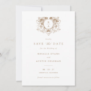 Convite Vintage Elegant Floral Crest Casamento Salvar Data