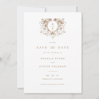 Convite Vintage Elegant Floral Crest Casamento Salvar Data