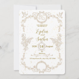 Convite Vintage Elegant Floral Frame Wedding Invitation