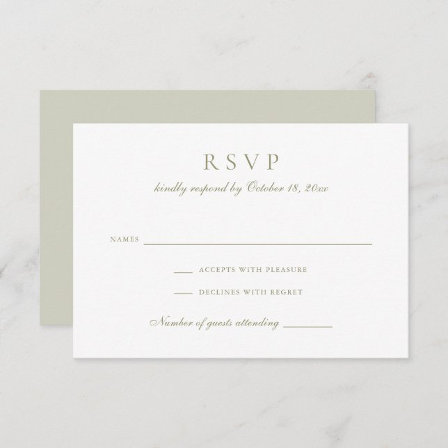 Convite Vintage Elegant Floral Green Wedding RSVP (Frente/Verso)