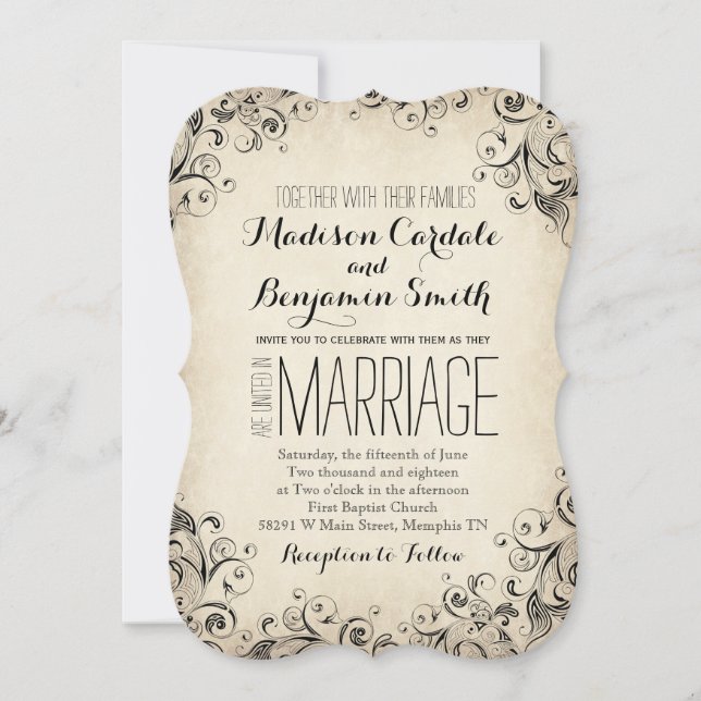 Convite Vintage Elegant Flourish Rustic Weditation (Frente)
