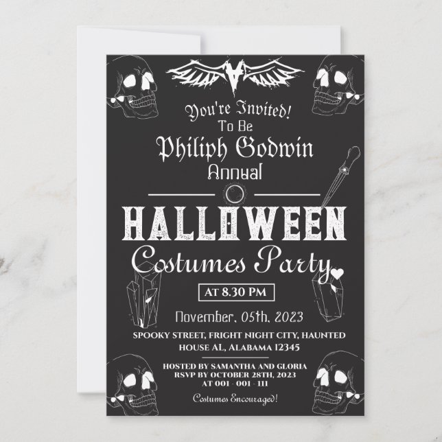 Convite Vintage Elegant Gothic Halloween (Frente)