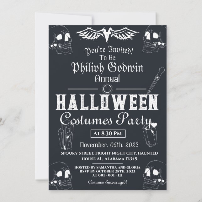 Convite Vintage Elegant Gothic Halloween (Frente)