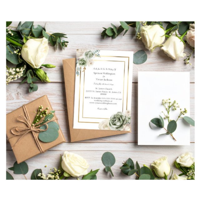Convite Vintage & Elegant Green Micro Wedding Dourado (Criador carregado)