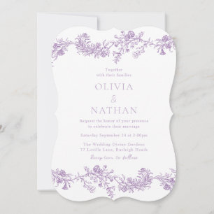 Convite Vintage Elegant Lavanda Purple Floral Casamento