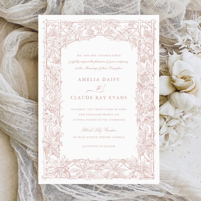 Convite Vintage Elegant Leafy Vines Fronteira Casamento (Criador carregado)