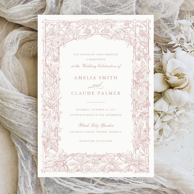 Convite Vintage Elegant Leafy Vines Fronteira Casamento (Criador carregado)