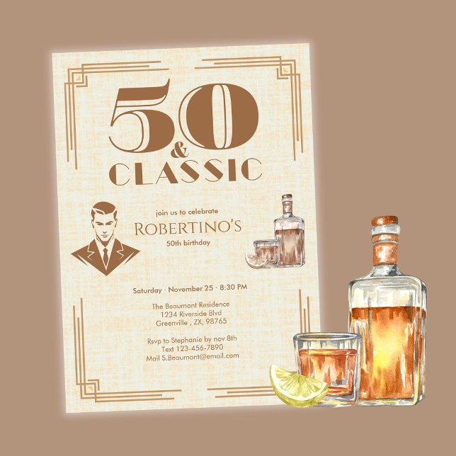 Convite Vintage Elegant Men's Whiskey 50th Birthday (Criador carregado)
