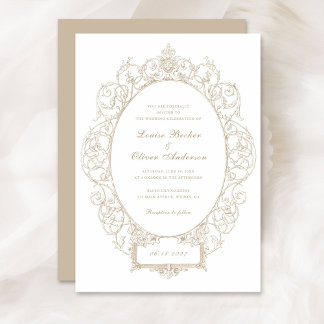 Convite Vintage Elegant Ornament Floral Folaf Frame Weding