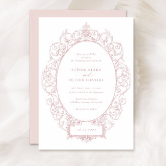 Convite Vintage Elegant Ornament Floral Folaf Frame Weding