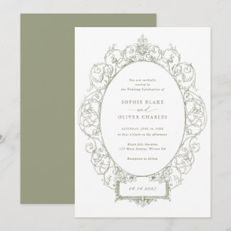 Convite Vintage Elegant Ornament Floral Folaf Frame Weding