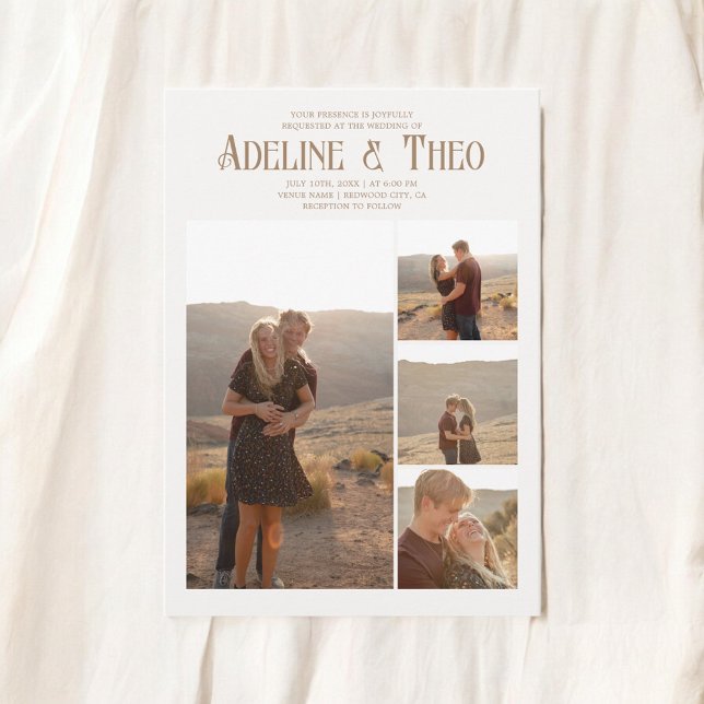 Convite Vintage Elegant Photo Beige Wedding (Criador carregado)