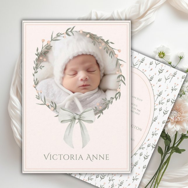 Convite Vintage Elegant Pink Baby Girl Birth Announcement (Criador carregado)