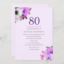 Vintage Elegant Purple Flower 80 Birthday Invite