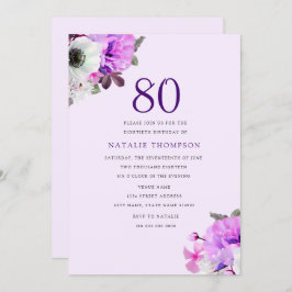 Convite Vintage Elegant Purple Flower 80 Birthday Invite