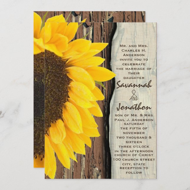 Convite Vintage Elegant Sunflower Weditation (Frente/Verso)