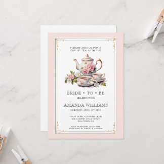 Convite Vintage Elegant Tea Party Bridal Shower Invitation