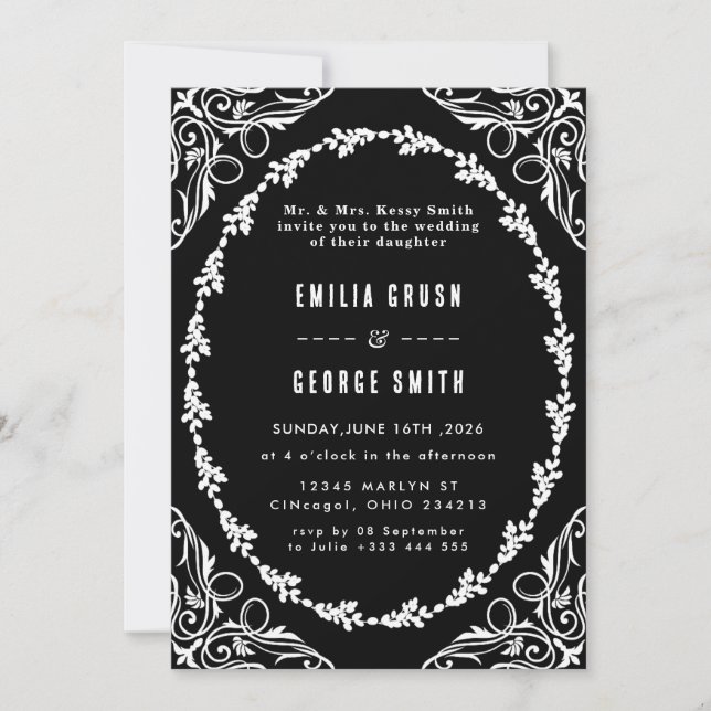 Convite Vintage Elegant Wedding Invitation (Frente)