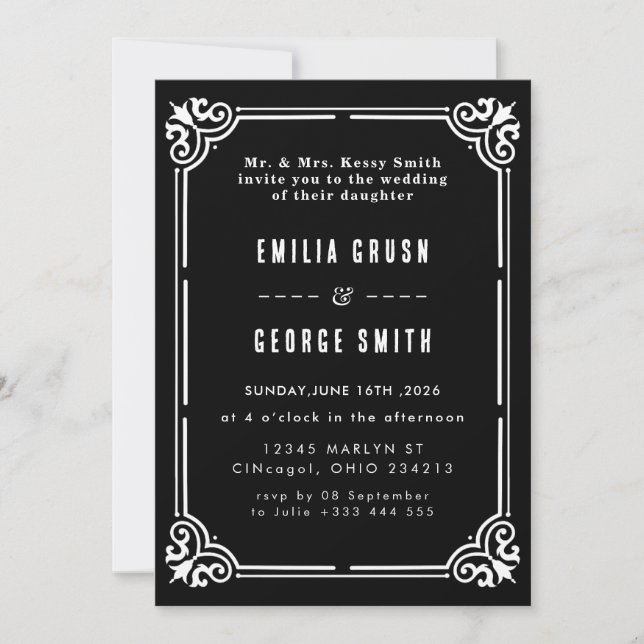 Convite Vintage Elegant Wedding Invitation (Frente)