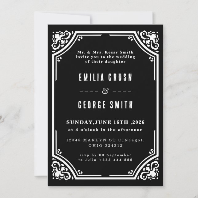 Convite Vintage Elegant Wedding Invitation (Frente)