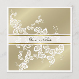 Convite Vintage Elegante Pavão Floral Foto Salve a Data