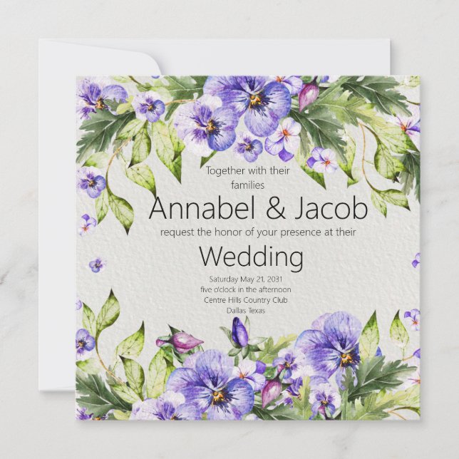 Convite Vintage Elegante Purple Watercolor Floral (Frente)