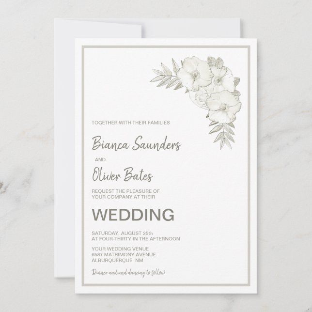 Convite Vintage Embossed Floral Wedding (Frente)