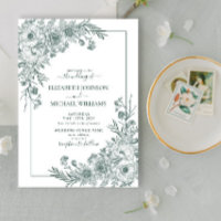 Vintage Emerald Floral Line Art Casamento