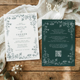 Convite Vintage Emerald Green French Floral Wedding