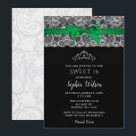 Convite Vintage Emerald Green Ribbon Lace Sweet 16<br><div class="desc">Vintage Emerald Green Ribbon Lace Sweet 16 Convite</div>