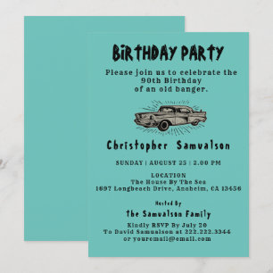 Convite Vintage, entusiasta do Carro Banger, 90 Birthday