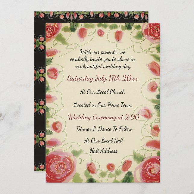 Convite Vintage Estilado Flor (Frente/Verso)