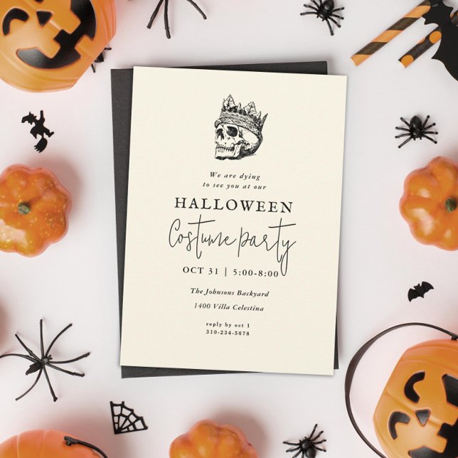 Convite Vintage Etch Skeleton King Halloween Party (Criador carregado)