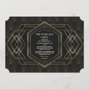 Convite Vintage, Excelente Dourado Gatsby, Ano Novo